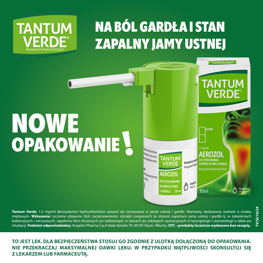 TANTUM VERDE 1,5 mg/ml, lek na ból gardła i stany zapalne jamy ustnej, aerozol  30 ml