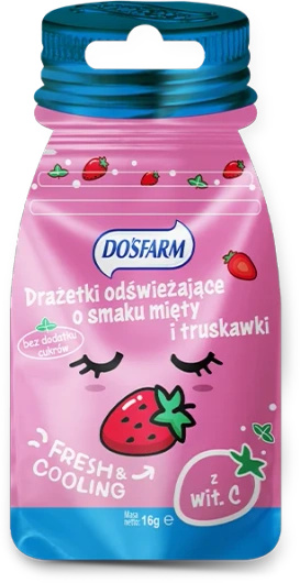 Dosfarm odświeżające drażetki o smaku truskawki i mięty, 16 g