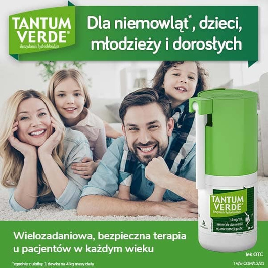 TANTUM VERDE 1,5 mg/ml, lek na ból gardła i stany zapalne jamy ustnej, aerozol x 30 ml