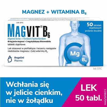 MAGVIT B6, 48 mg+5 mg,  magnez i witamina B6, 50 tabletek dojelitowych