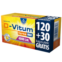 D-Vitum Forte Max 4000 j.m. – witamina D3 w kapsułkach, 150 sztuk (120+30 gratis)