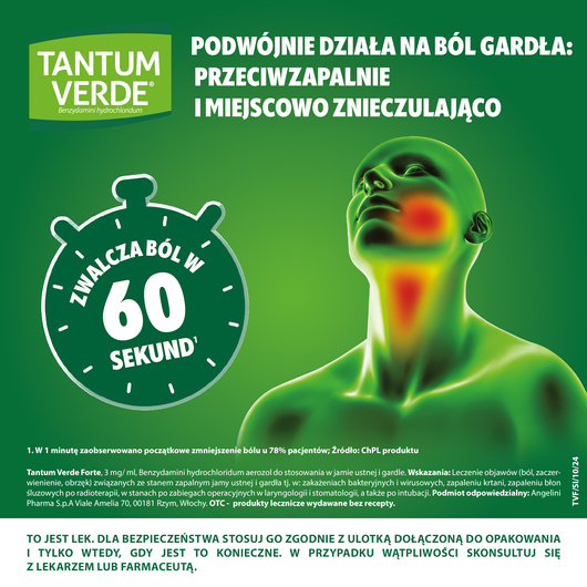 TANTUM VERDE FORTE 3mg/ml, lek na ból gardła i stany zapalne jamy ustnej, aerozol x 15 ml