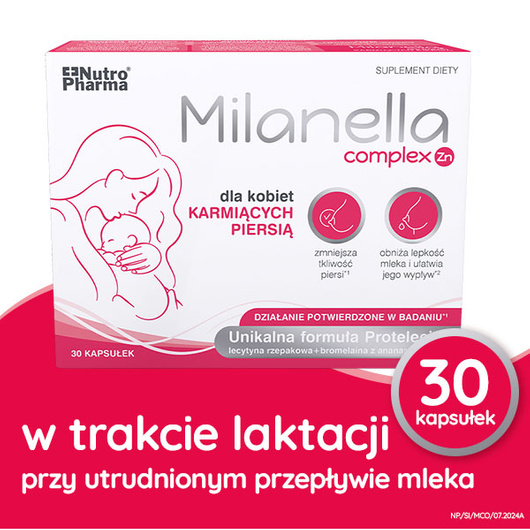 Milanella Complex Zn – wsparcie laktacji przy utrudnionym przepływie mleka, 30 kapsułek