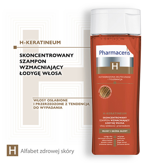 Pharmaceris H H-Keratineum Skoncentrowany szampon wzmacniający łodygę włosa do włosów osłabionych i przerzedzonych, 250 ml