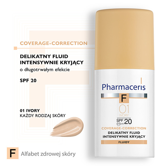 Pharmaceris F Coverage-Correction 01 Ivory Delikatny fluid intensywnie kryjący SPF 20, 30 ml