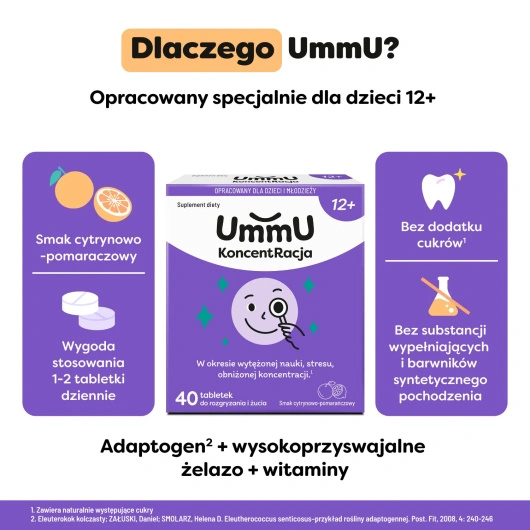 UmmU KoncentRacja 12+, 40 tabletek do żucia