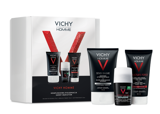Vichy Homme Zestaw do mężczyzn Balsam po goleniu, Krem do twarzy i dezodorant