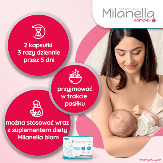 Milanella Complex Zn – wsparcie laktacji przy utrudnionym przepływie mleka, 30 kapsułek
