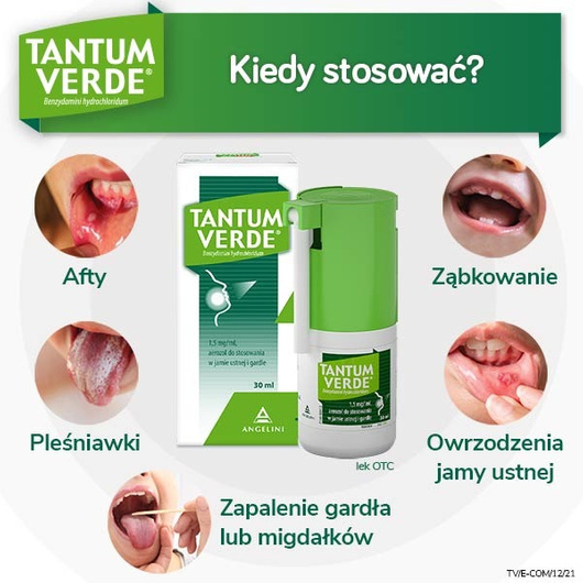 TANTUM VERDE 1,5 mg/ml, lek na ból gardła i stany zapalne jamy ustnej, aerozol x 30 ml