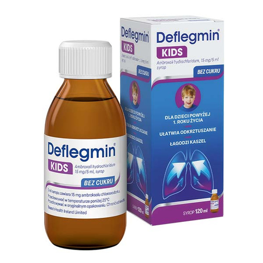 DEFLEGMIN Kids, 15 mg/5 ml, syrop dla dzieci na kaszel mokry, 120 ml