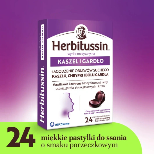 Herbitussin Kaszel i gardło, 24 pastylki do ssania 