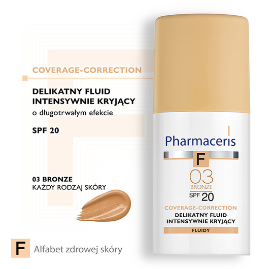 Pharmaceris F Coverage-Correction 03 Bronze Delikatny fluid intensywnie kryjący SPF 20, 30 ml