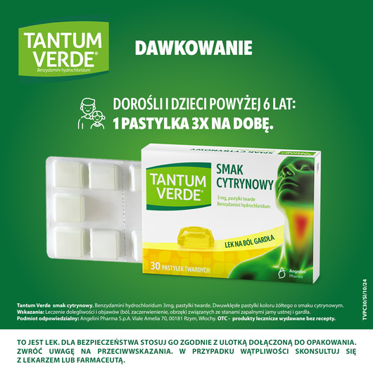 Tantum Verde smak cytrynowy pastylki twarde 3mg x 30 sztuk 