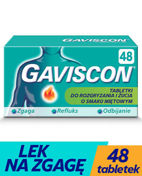 GAVISCON O SMAKU MIĘTY TAB, 48 tabletek do rozgryzania i żucia