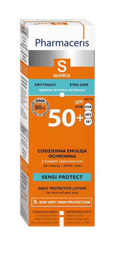 PHARMACERIS S SENSI PROTECT Codzienna emulsja ochronna z kwasem hialuronowym do twarzy i okolic oczu SPF 50+, 50ml