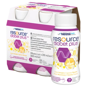 Resource® Diabet Plus Smak waniliowy, 4 x 200 ml