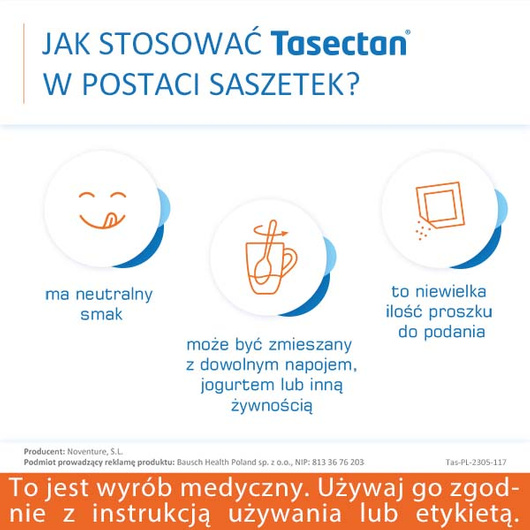 Tasectan 250mg, proszek do stosowania u dzieci, 20 saszetek