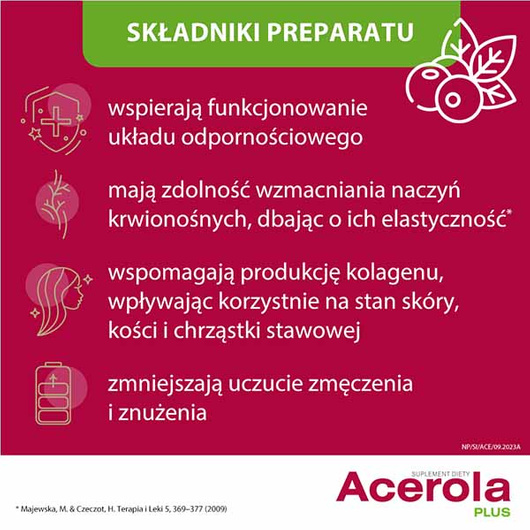 Acerola Plus tabletki ulegających rozpadowi w jamie ustnej, 60 sztuk