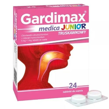 Gardimax Medica Junior truskawkowy tabletki do ssania, 24 sztuki