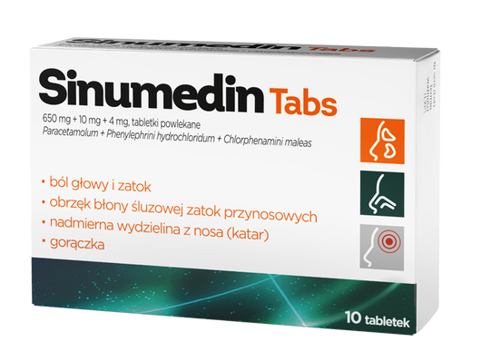 Sinumedin Tabs 650mg+10mg+4mg, 10 tabletek powlekanych