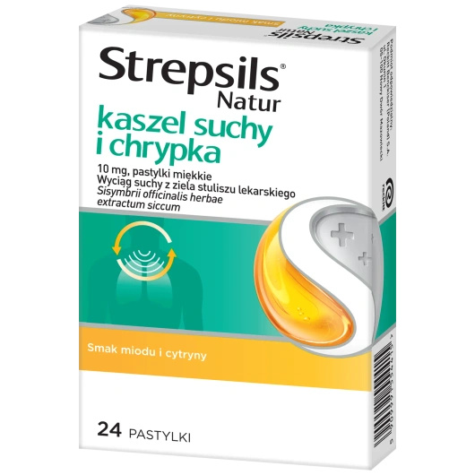 Strepsils Natur kaszel suchy i chrypka 10 mg, 24 pastylki miękkie
