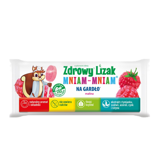 Zdrowy Lizak Mniam-Mniam na Gardło, smak malinowy, 40sztuk