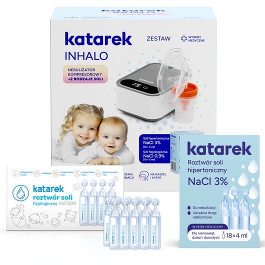 Katarek Inhalo Nebulizator kompresorowy + Sól hipertoniczna + Sól fizjologiczna