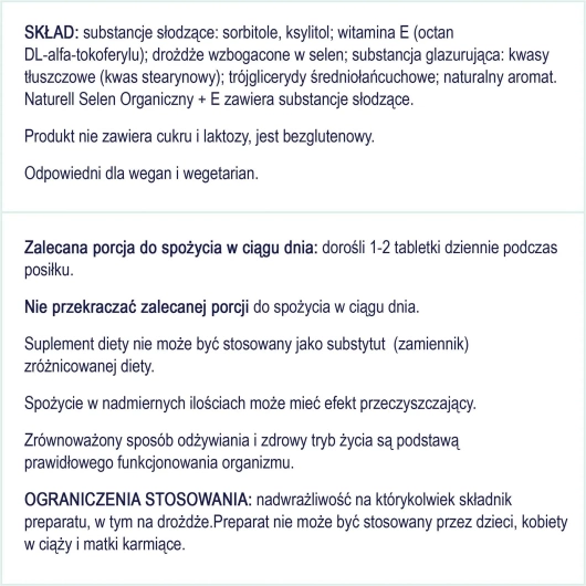 NATURELL Selen organiczny + E, 60 tabletek do ssania
