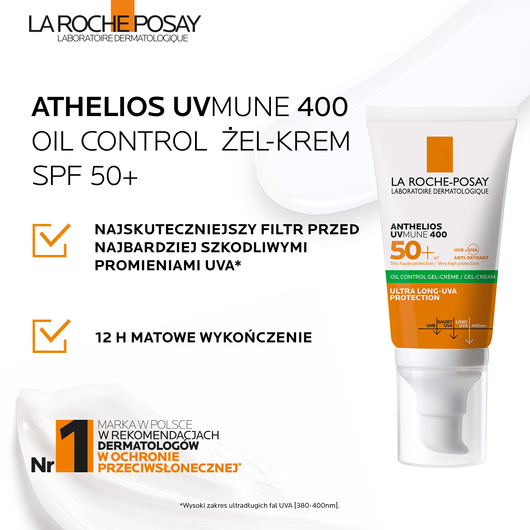 LA ROCHE-POSAY Anthelios Żel-krem do twarzy przeciw błyszczeniu SPF50+, 50ml DATA WAŻNOŚCI 12/2025