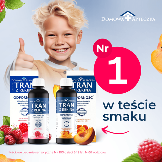 Tran z Rekina o smaku malinowym NOWA FORMUŁA, 250 ml