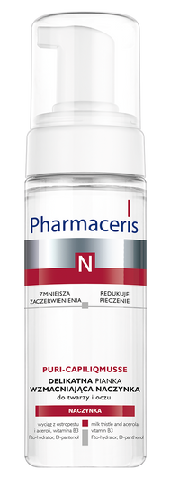 PHARMACERIS N PURI-CAPILIQMUSSE Delikatna pianka wzmacniająca naczynka do mycia twarzy i oczu, 150ml