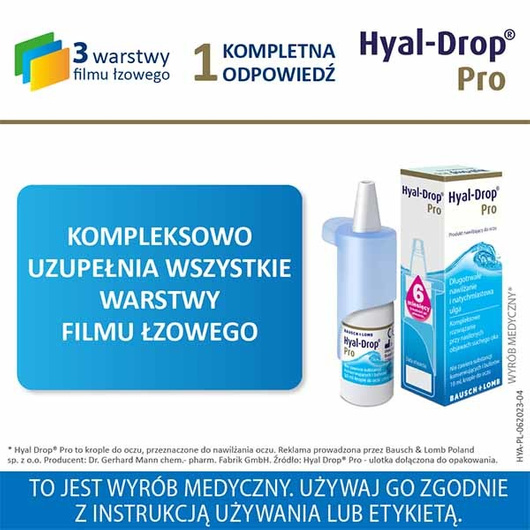 Hyal-Drop Pro, nawilżające krople do oczu, 10 ml