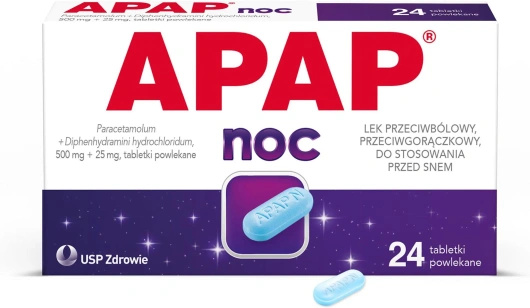 APAP Noc 500 mg + 25 mg, 24 tabletki powlekane DATA WAŻNOŚCI 31/12/2025