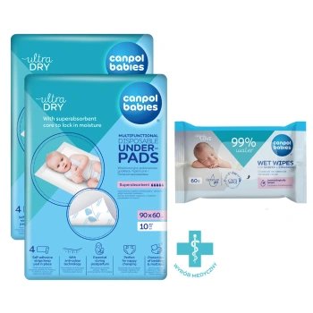 Canpol babies 2x Wielofunkcyjne podkłady higieniczne 90x60 cm + Chusteczki nawilżane 60 sztuk gratis