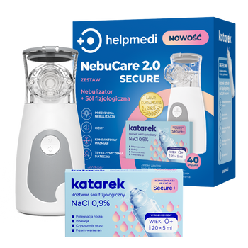 HelpMedi Nebucare 2.0 Secure Nebulizator + Katarek Secure+ Sól fizjologiczna