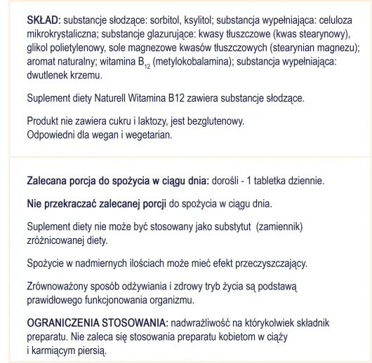 Naturell Witamina B12, 100 tabletek do żucia