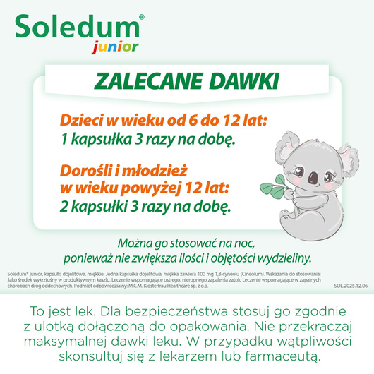 Soledum Junior 100mg, 20 kapsułek dojelitowych miękkich