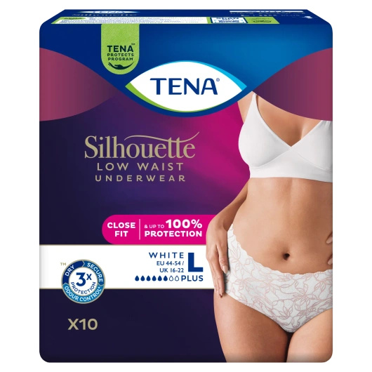 Tena Silhouette Plus White Romiar L (95-125cm) Majtki chłonne, 10 sztuk