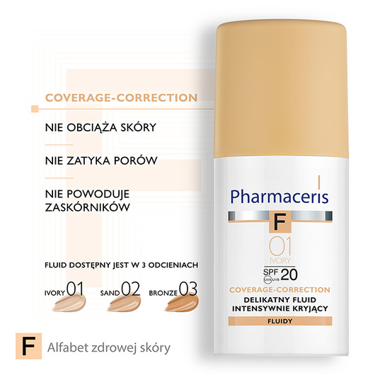 Pharmaceris F Coverage-Correction 01 Ivory Delikatny fluid intensywnie kryjący SPF 20, 30 ml