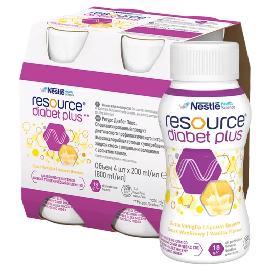 Resource® Diabet Plus Smak waniliowy, 4 x 200 ml