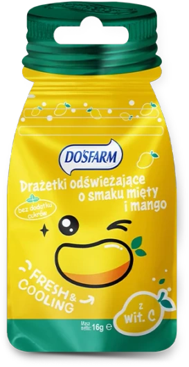 Dosfarm odświeżające drażetki o smaku mango i mięty, 16 g