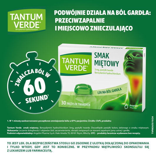 TANTUM VERDE smak miętowy 3mg,  30 pastylek do ssania