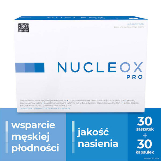 Nucleox PRO wspiera płodność, suplement diety dla mężczyzn dla utrzymania prawidłowej jakości nasienia, 30 saszetek + 30 kapsułek