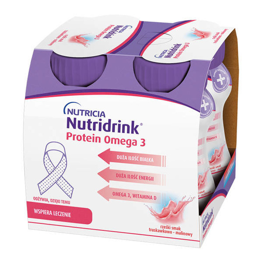 Nutridrink Protein Omega 3 o smaku truskawkowo-malinowym, 4x125 ml