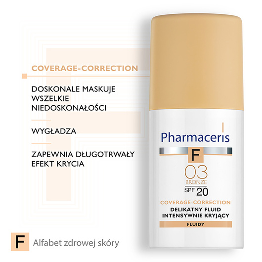 Pharmaceris F Coverage-Correction 03 Bronze Delikatny fluid intensywnie kryjący SPF 20, 30 ml
