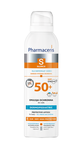 PHARMACERIS S DERMOPEDIATRIC Emulsja ochronna do ciała spray z multipozycyjną aplikacją 360° dla niemowląt i dzieci SPF 50+, 150ml