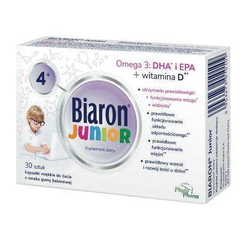 Bioaron Junior 4+ Miękkie kapsułki do żucia, smak owocowej gumy balonowej, 30 sztuk