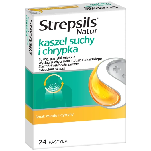 Strepsils Natur kaszel suchy i chrypka 10 mg, 24 pastylki miękkie