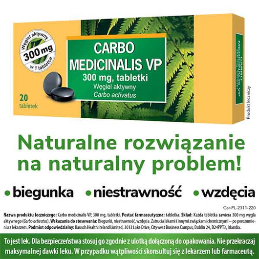 Carbo medicinalis VP 300mg, 20 tabletek