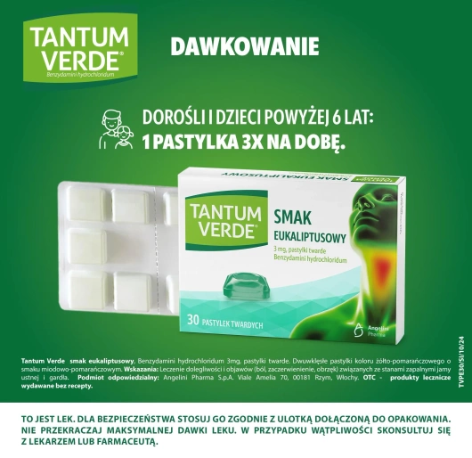 Tantum Verde smak eukaliptusowy, 30 pastylek
